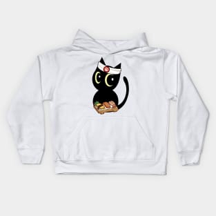 Sushi Chef Black Cat Kids Hoodie